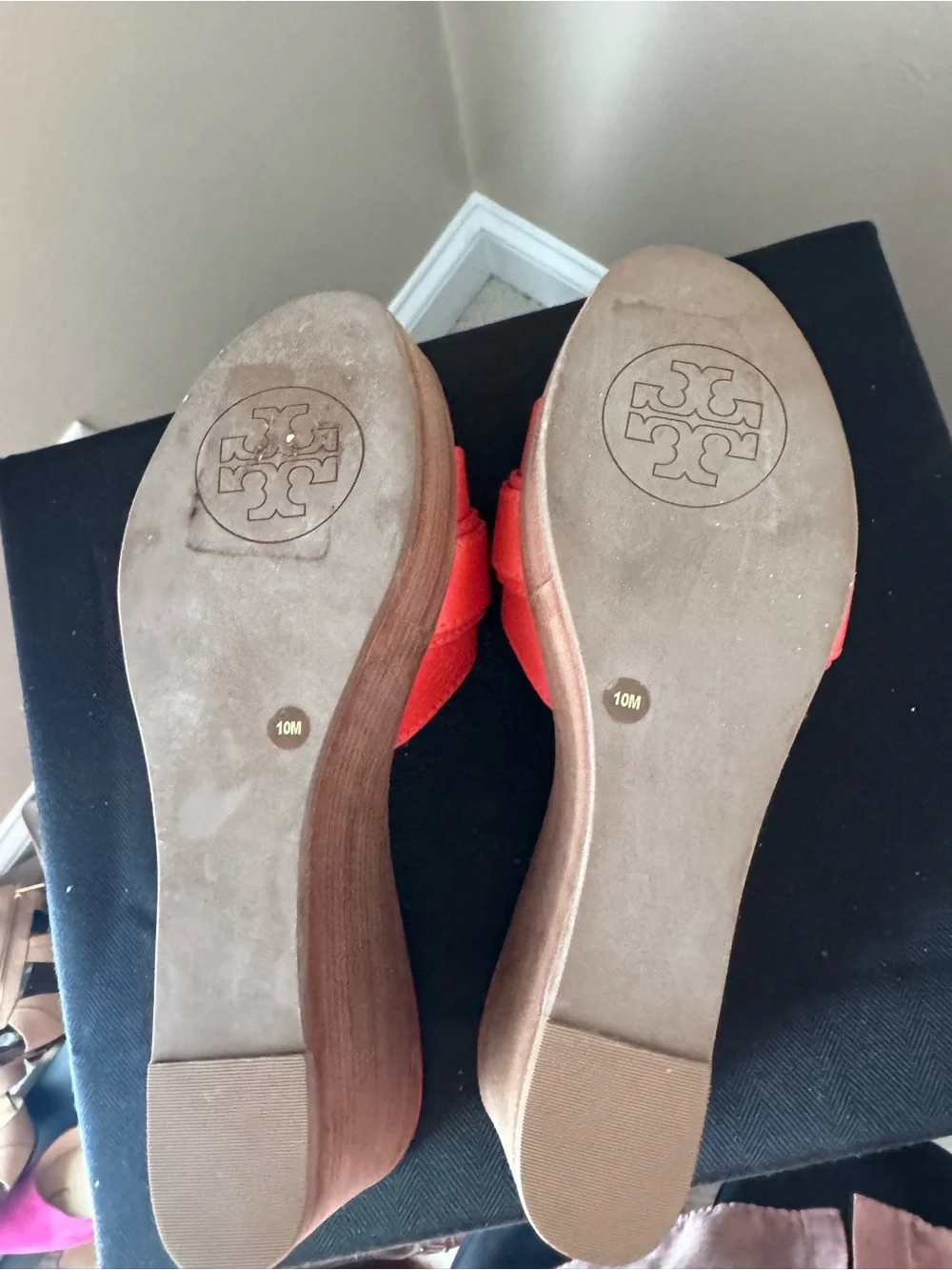 Tory Burch Red Leather Slide Mules with Gold Logo